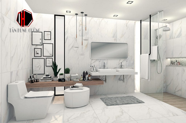 Báo Giá Thi Công Tấm Nhựa Giả Đá | Tấm pvc vân đá Ốp Tường Bao Nhiêu Tiền 1M2 23 Phòng tắm được trang trí bằng tấm nhựa pvc giả đá đẹp